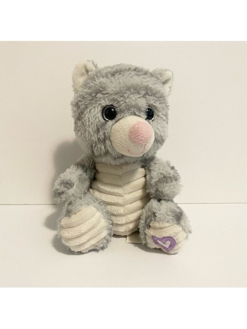 Dollar Store Cat Plush Tabby Stuffed Animal 7” Gray Stripes Small Heart Foot Toy